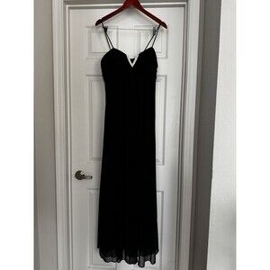 Cindy USA Black Rhinestone V-Neck Maxi Evening Gown Y2K Formal Dress Sz M/8 Est